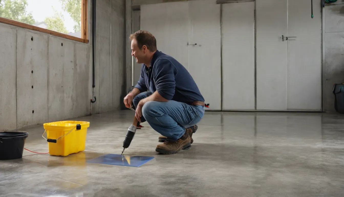 A provider checking a concrete garage slab in the Tampa area